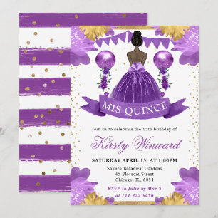 Convite Vestido Roxo Princesa de Pele Morena Quinceanera