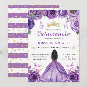 Convite Vestido Roxo Princesa de Pele Morena Quinceanera
