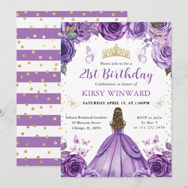 Convite Vestido Roxo Princesa Loira Aniversário (Frente/Verso)