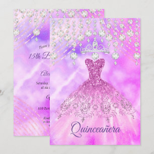 Convite Vestido Roxo Rosa Quinceanera Festa de Aniversário