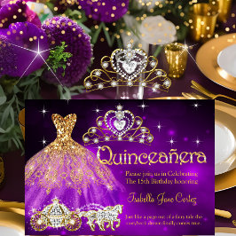 Convite Vestido Roxo Tiaro Carruagem de Aniversário de Qui