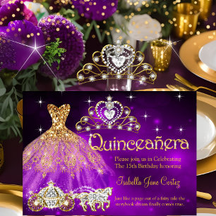 Convite Vestido Roxo Tiaro Carruagem de Aniversário de Qui