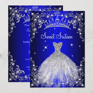 Convite Vestido Royal Blue Sweet 16 Pérola Prata festa
