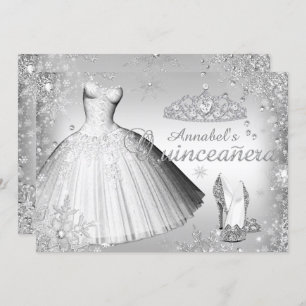 Convite Vestido Silver Sparkle e Tiara Quinceanera Convide
