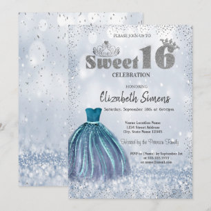 Convite Vestido, Tiara Confete Princesa Bokeh Sweet 16