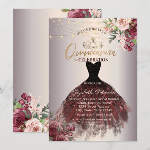 Convite Vestido,Tiara,Luzes Rosas,Quinceañera Dourado Rosa