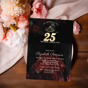 Convite Vestido,Tiara,Rosas Vermelhas 25º Aniversário