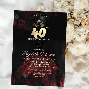 Convite Vestido,Tiara,Rosas Vermelhas 40º Aniversário