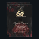 Convite Vestido, Tiara, Rosas vermelhas 60º aniversário<br><div class="desc">Dourada tiara,  vestido elegante e rosas vermelhas em uma textura preta. Perfeito para uma comemoração de um dia de mulher na moda. Personalize com seus próprios detalhes.</div>