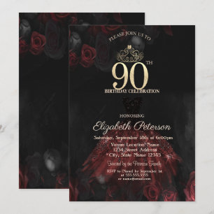 Convite Vestido,Tiara,Rosas Vermelhas 90º Aniversário