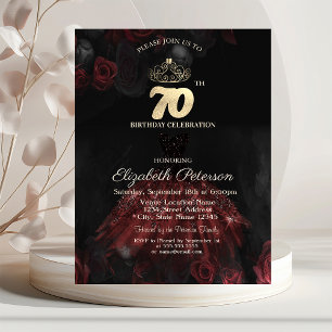 Convite Vestido, Tiara, Rosas Vermelhas Aniversário de 70