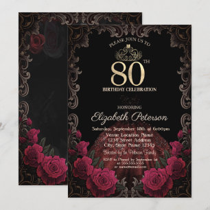 Convite Vestido,Tiara,Rosas Vermelhas Quadro Gótico 80º An