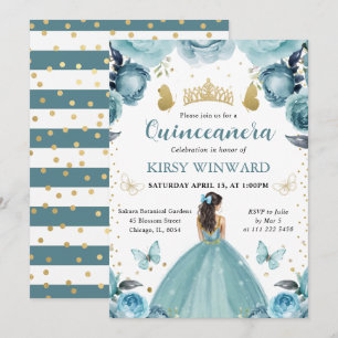 Convite Vestido Turquesa Cabelo Castanho Princesa Quincean