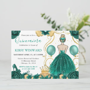 Convite Vestido Turquesa Cabelo Loiro Princesa Quinceanera
