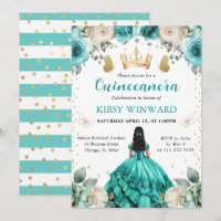 Vestido Turquesa Cabelo Preto Princesa Quinceanera