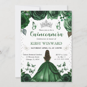 Convite Vestido Verde Caçador Brunette Princesa Quinceaner