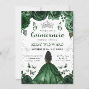 Convite Vestido Verde Caçador Princesa de Quinze Anos de P
