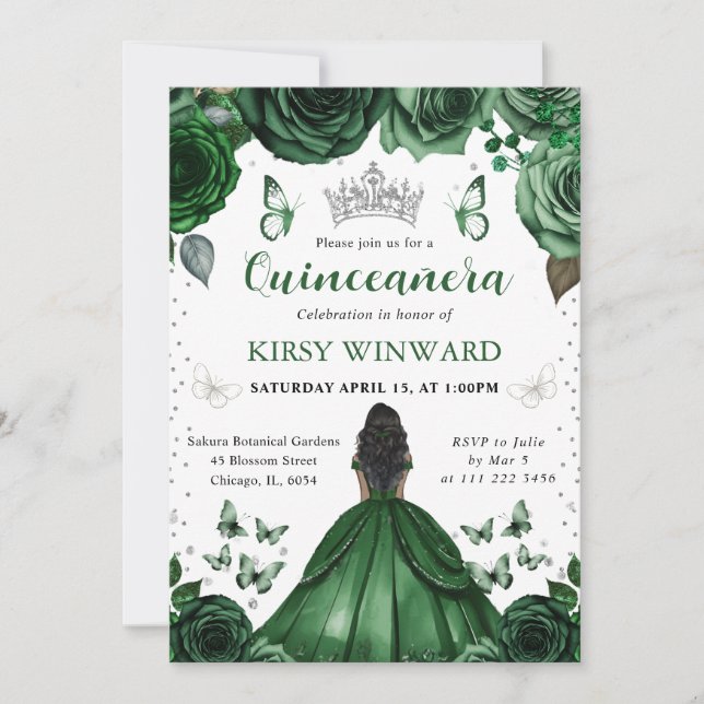 Convite Vestido Verde Caçador Princesa de Quinze Anos de P (Frente)