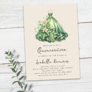 Convite Vestido Verde de Aquañera Elegante Quinceañera