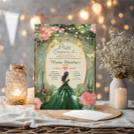 Convite Vestido Verde Dourado Floresta Floral Mis Quince<br><div class="desc">Emerald Green Dress Dourado Floresta Floral Mis Quince Convite Quinceanera 15 Anos,  16º aniversário Dourada Borboleta</div>