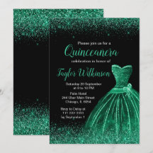 Vestido Verde Escuro Faux Glitter Quinceanera