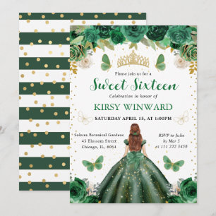 Convite Vestido Verde Escuro Princesa de Cabelos Vermelhos