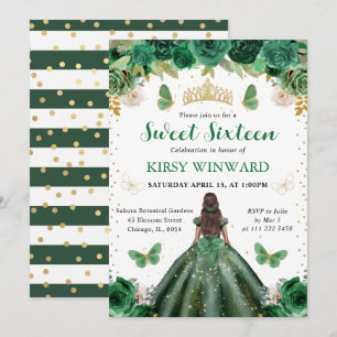 Convite Vestido Verde Escuro Princesa de Pele Morena Doce 