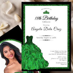 Convite Vestido Verde Esmeralda e Tiara 18º Aniversário De