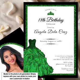 Convite Vestido Verde Esmeralda e Tiara 18º Aniversário De