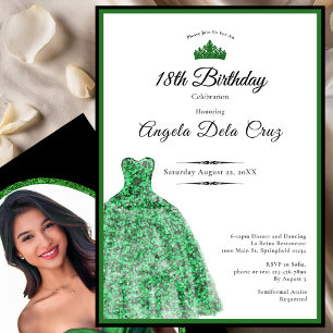 Convite Vestido verde esmeralda elegante para debut de 18