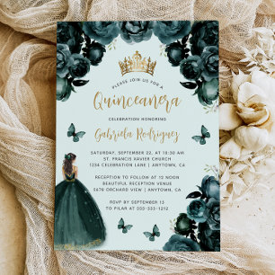 Convite Vestido Verde Esmeralda Floral Princesa Quinceañer