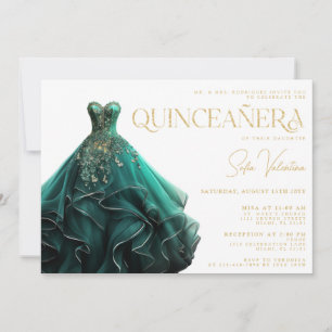 Convite Vestido Verde Esmeralda para Quinceañera Princesa