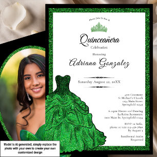 Convite Vestido Verde Esmeralda Personalizado Foto Quincea