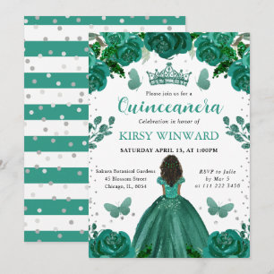 Convite Vestido Verde Esmeralda Princesa de Pele Morena Qu