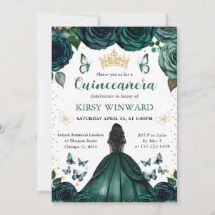 Convite Vestido Verde Esmeralda Princesa de Quinze Anos de