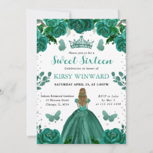 Convite Vestido Verde Esmeralda Princesa Loira Sweet 16