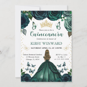 Convite Vestido Verde Esmeralda Princesa Loura Quinceanera
