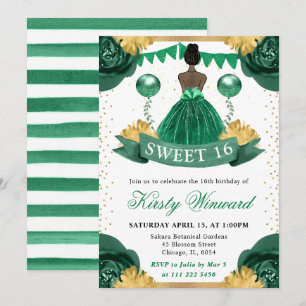 Convite Vestido Verde Princesa de Pele Morena Sweet 16