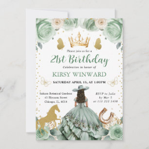 Convite Vestido Verde Sage Princesa Ocidental Aniversário