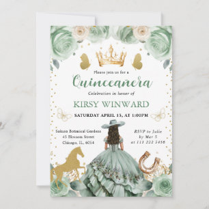 Convite Vestido Verde Sage Princesa Ocidental Quinceanera
