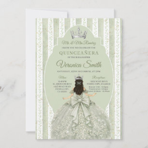 Convite Vestido Verde Salvia com Laço Quinceañera Aniversá
