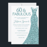 Convite Vestido verde verde azul-lacrimogêneo 60ª Festa de<br><div class="desc">Teal Blue Glitter Vestida 60ª Variações do Convite de aniversário para o convite e itens correspondentes em nossa loja</div>