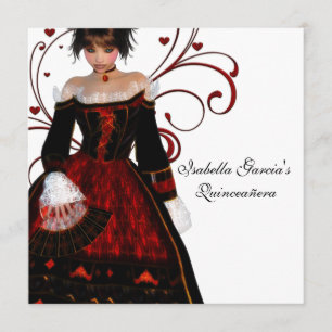 Convite Vestido Vermelho Corações Girando Elegante Branco