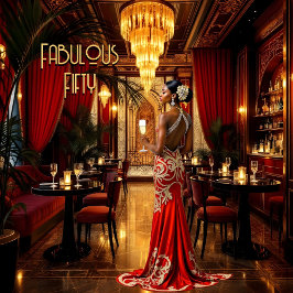 Convite Vestido Vermelho Dourado Fabuloso Art déco Mulher 