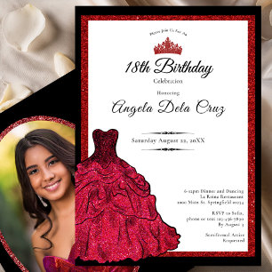 Convite Vestido Vermelho e Tiara Debut de 18 Anos