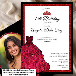 Convite Vestido Vermelho e Tiara Debut de 18 Anos
