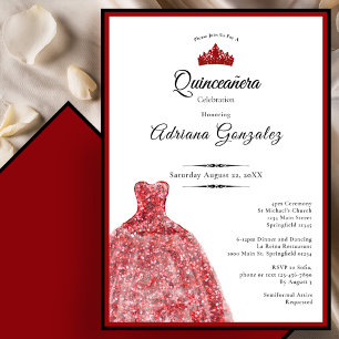 Convite Vestido vermelho elegante 15º aniversário Quincean