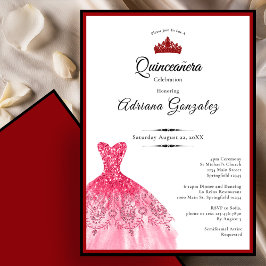 Convite Vestido vermelho elegante 15º aniversário Quincean