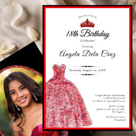 Convite Vestido vermelho elegante debut de 18 anos