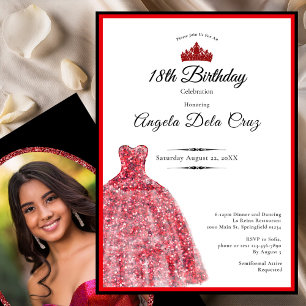 Convite Vestido vermelho elegante debut de 18 anos